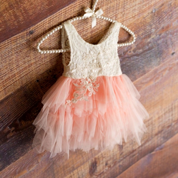 White and Peach Tulle Dress - Picture 1 of 10